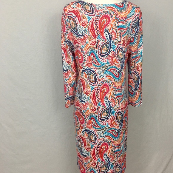 Crown & Ivy Petite XL Dress 3/4 Sleeve Split Front V-Neck Stretch Vibrant Print - Picture 9 of 16